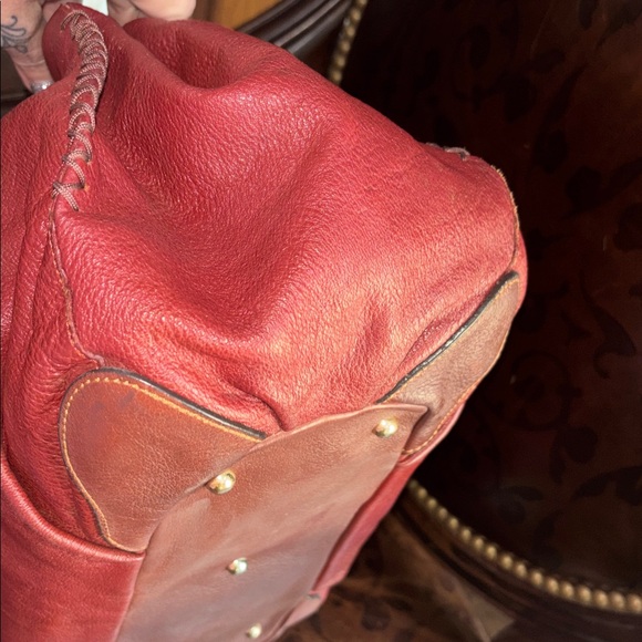 MCM Soft Leather Hobo Shoulder Bag Burgundy Brown Gold Logo - Picture 5 of 14